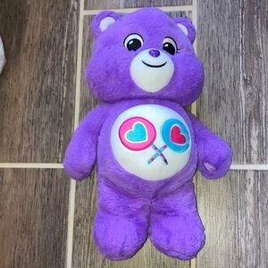 CARE BEAR SHARE BEAR Plush 14" Purple Lollipop Hearts Stuffed Animal Toy